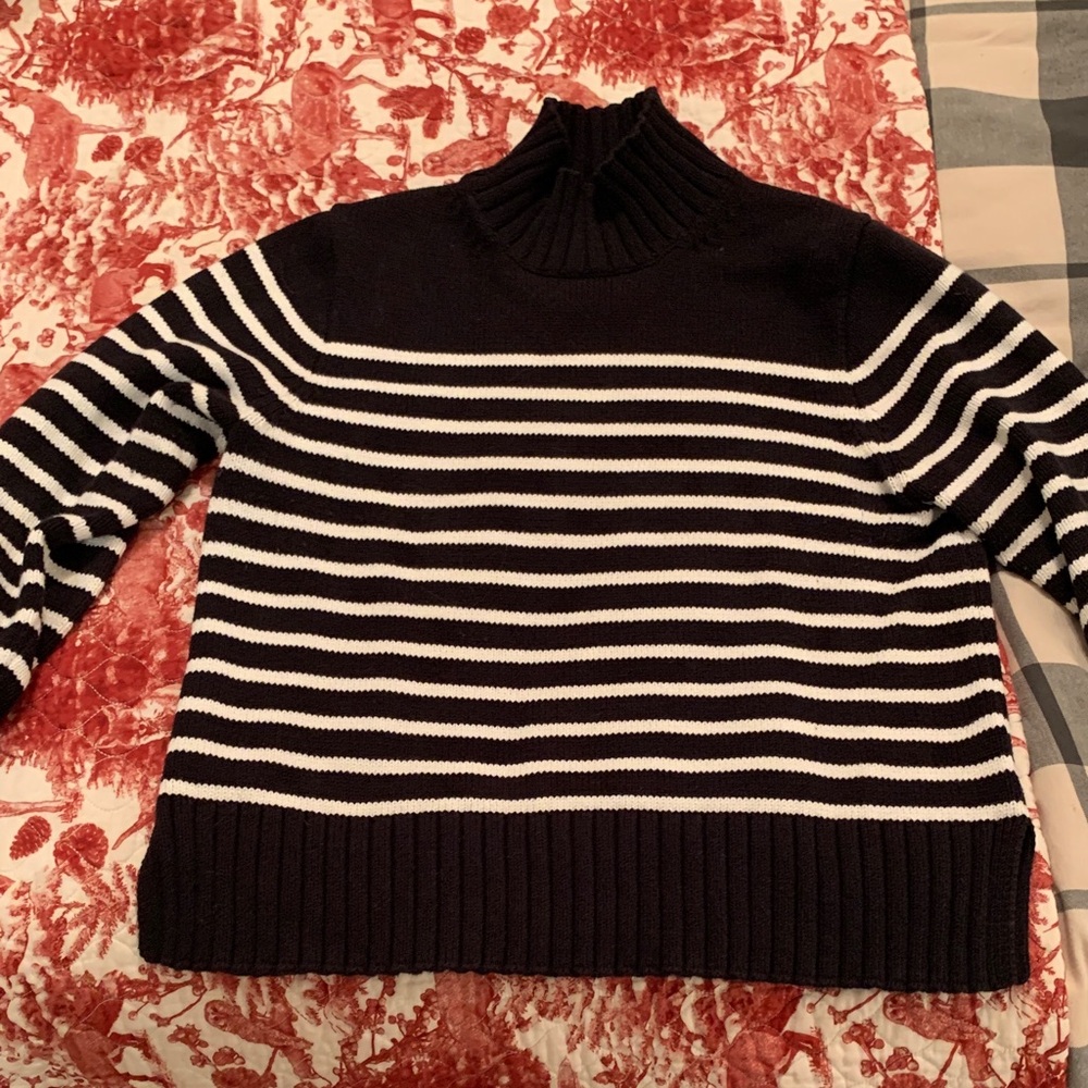 J. Crew Black and White Striped Turtleneck Sweater